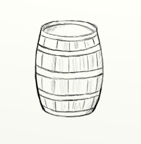 How to Draw a Wooden Barrel | FeltMagnet Barrel Painting Ideas, Paint Bucket Drawing, Barrel Drawing, Beer Sketch Drawings, Barrel Concept Art, Wine Barrel Art, Abstract Pencil Drawings, Wood Painting Art, Simple Object