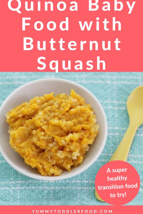 This Roasted Butternut Squash and Quinoa Baby Food recipe is a perfect Stage 2 or 3 baby food. And it's a delicious side dish for the whole family too! #babyfood #quinoarecipe #toddlerfood #toddlermeals #butternutsquashpuree #glutenfree Butternut Squash And Quinoa, Butternut Squash Baby Food, Mashed Butternut Squash, Baby Food Recipe, Butternut Squash Quinoa, Butternut Recipes, Butternut Squash Puree, Baby Food Pouch Recipes, Weaning Recipes