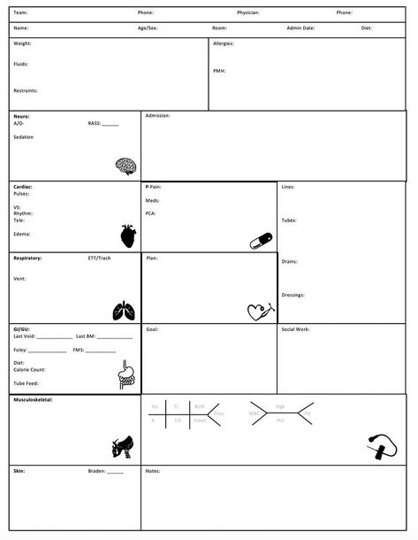 Nursing Report Sheet Template (4) | PROFESSIONAL TEMPLATES Assessment Nursing, Nurse Brain Sheet, Nurse Report Sheet, Nursing Assessment, School Nursing, Night Shift Nurse, Pharmacology Nursing, Nursing School Notes, Med Surg