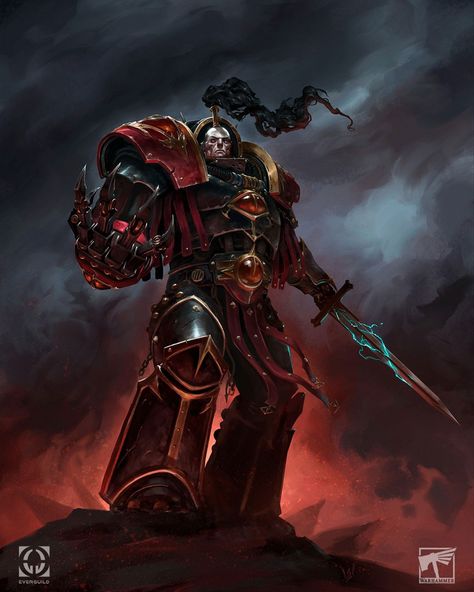 Ezekyle Abaddon by Alvaro Jiménez Khorne 40k, Gods Of Chaos, Chaos Tattoo, Warhammer 40k Blood Angels, Chaos Legion, Dark Brotherhood, Caracter Design, Sons Of Horus, 40k Art