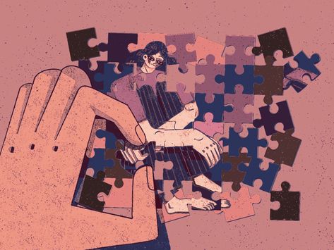 Puzzle Piece Illustration, Jigsaw Illustration, Puzzle Aesthetic, Puzzle Painting, Puzzle Illustration, Puzzle Piece Art, Game Layout, Deaf Art, Puzzle Drawing