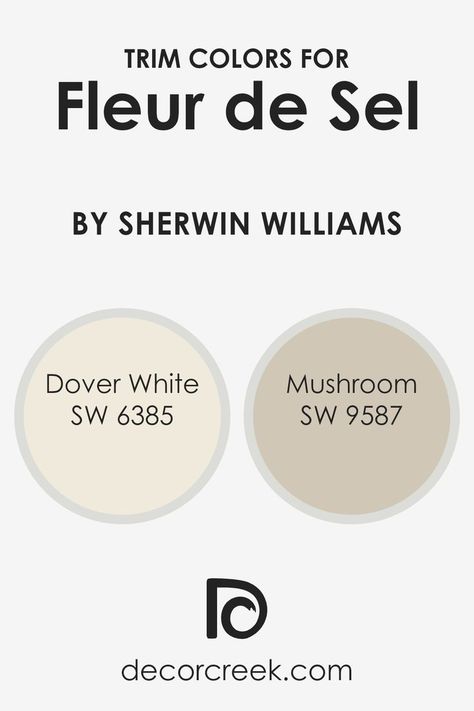 What are the Trim colors of Fleur de Sel SW 7666 by Sherwin Williams? Sherwin Williams Dover White Walls, Sherwin Williams Mushroom Colors, Mushroom Sherwin Williams, Sw Mushroom Paint Color, Sw Mushroom, Fleur De Sel Sherwin Williams, Sherwin Williams Dover White, Window Casings, Mushroom Paint