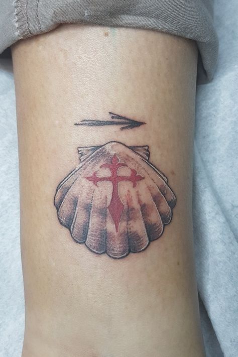 Tattoo uploaded by Sandra Pettinelli • Santiago's shell • 687000 • Tattoodo Camino Shell Tattoo, Camino Tattoos, Camino Tattoo, Camino Design, Camino Walk, Sea Life Tattoos, Camino Portuguese, Seashell Tattoos, Shell Tattoos