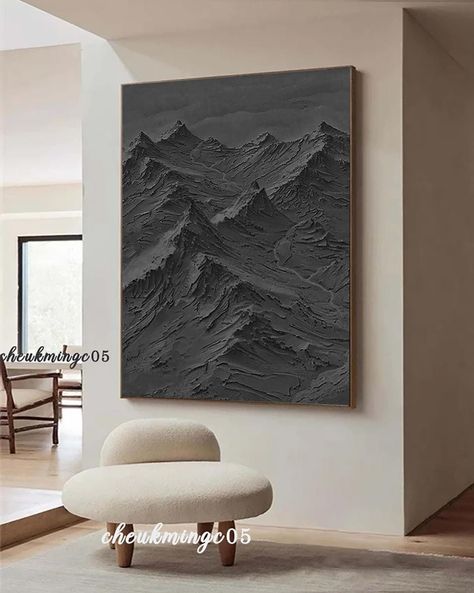 Black Wall Art Mountain Painting Black 3D Texture Mountain Painting Black Minimalist Plaster Painting on Canvas Wabi Sabi Wall Art cheukmingc05 is an art gallery offering hand-painted artwork. We focus on original, purely artistic hand-painted, exquisite artworks that meet personalized custom designs. Your paintings will be natural, fresh, and vibrant. The size and color of the oil painting can also be customized according to your needs. It's a pleasure to receive a custom order. Please contact Canvas Art With Plaster, Plaster Canvas Art, Plaster Painting On Canvas, Mountain Texture, Huge Art, Plaster Painting, Plaster Paint, Cozy Homes, Wabi Sabi Wall