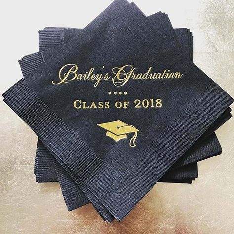 41 Best Graduation Party Decorations and Ideas | StayGlam Law School Graduation Party, Napkin Ideas, Party Decorations Graduation, College Grad Party, Graduation Napkins, Trendy Party Decor, Senior Graduation Party, Graduation Party High, Graduation Party Foods