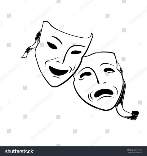 Comedy Tragedy Theatrical Masks Illustration Isolated Stock Illustration 588319715 Double Mask Tattoo, Masks Illustration, Theatrical Masks, Double Exposure Portrait, Comedy And Tragedy, Mask Tattoo, Double Exposure, Drawing Tips, 3d Objects