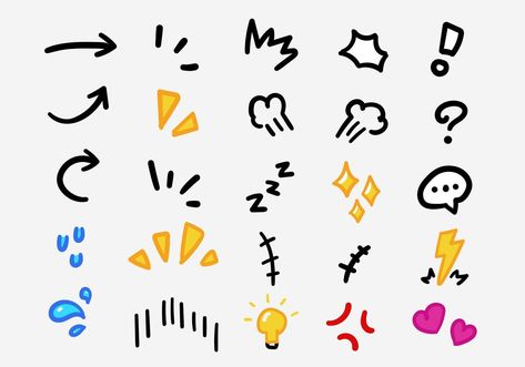 Symbols For Emotions, Drawing Symbols Doodles, Joyful Expressions Drawing, Doodle Art Emotion, Comic Emotion Symbols, Anime Emotion Symbols, Manga Emotion Symbols, Cute Expressions Drawing, Gacha Emotions