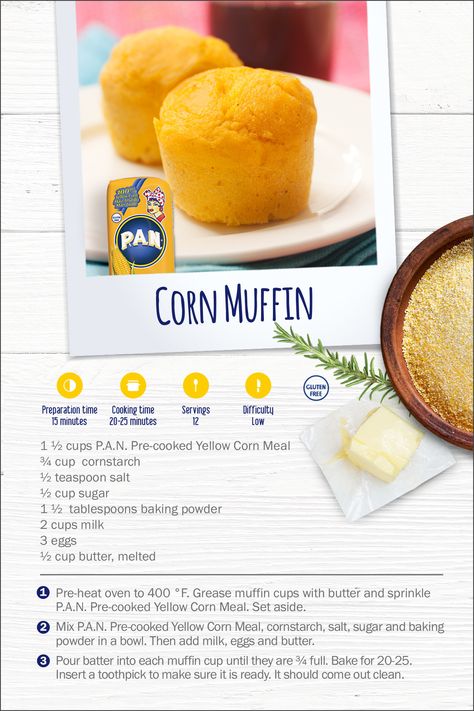 P.A.N. Recipes Corn Flour Recipes, Cornmeal Recipes, Arepas Recipe, Gluten Free Recipes Side Dishes, Glutenfri Baking, Corn Muffin, Venezuelan Food, Gluten Free Sides Dishes, Strawberry Shortcake Recipes