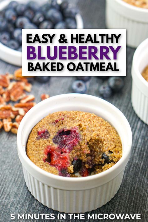 If you are looking for a healthy breakfast for your meal planning, this blueberry baked oatmeal cups recipe is the perfect breakfast to try. Full of healthy ingredients these baked oats are made in the microwave so you can have a tasty, warm oatmeal cup bursting with blueberries in just minutes. Each one has just 136g calories and 4.4g fiber! Microwave Oatmeal, Blueberry Oatmeal Bake, Breakfast Coffee Cake, Homemade Cereal, Breakfast Casserole Bacon, Protein Oatmeal, Baked Oatmeal Cups, Protein Breakfast Recipes, Oatmeal Cups