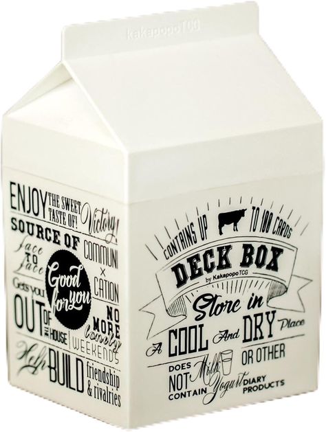 Milk carton shaped deck box for card games like magic the gathering Dnd Spell Cards, Spell Cards, White Deck, Dice Box, Deck Box, Collectible Cards, Magic The Gathering, The Gathering, Deck Of Cards