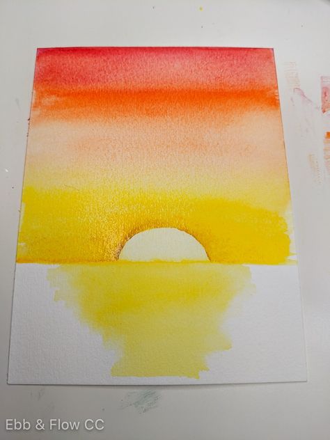 Sunset Over Water Painting, Water Painting Easy, Painting Easy Watercolor, Painting A Sunset, Easy Watercolor Tutorial, Sunset Over Water, Paint With Watercolors, Abstract Art Photography, Photography Sketchbook