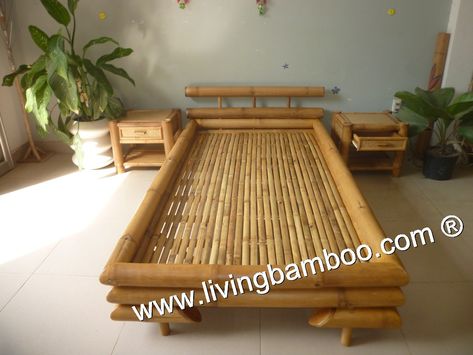 SPRING BED - BAMBOO BED Size 100x200cm or any requested sizes Color: natural or any requested color #livingbamboo #bed Bamboo Furniture Diy, Bamboo Bed Frame, Bamboo Furniture Design, Rustic Furniture Design, Bamboo Cabinets, Interior Hotel, Bamboo Bed, Bamboo House Design, Bamboo Bedding