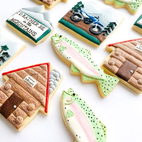 Cabin Cookies, Hunting Cake, Fish Cookies, Theme Cookies, Anchors Aweigh, Man Cookies, Cookie Inspiration, Cookies Decorated, Wedding Cookies