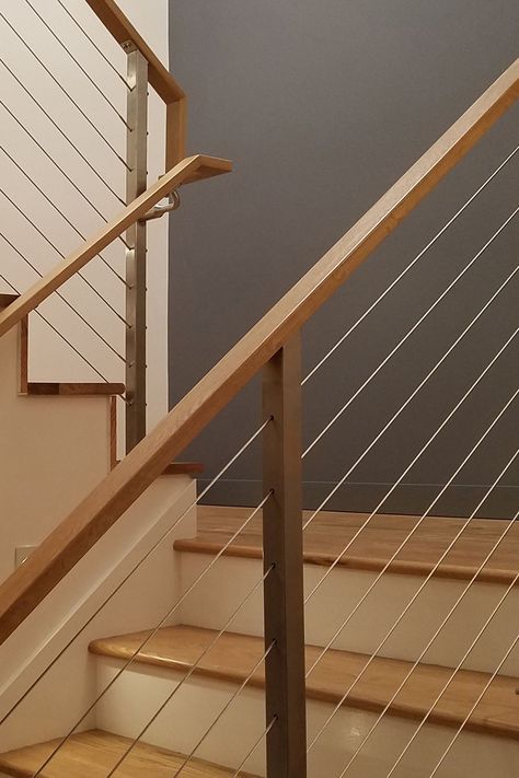 Rod Deck Railing, Stainless Steel Railings For Stairs, Steel Cable Railing Interior, Balistraids Modern, Horizontal Cable Railing, Cable Railings For Stairs, Cable Stair Railing Ideas, Cable Railing Interior Staircases, Indoor Stair Railing Ideas Modern