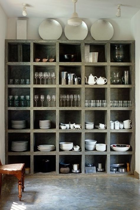 Open Shelving Organization, Kitchen Open Shelving Organization, Shelving Organization, Kitchen Open Shelving, Open Pantry, Countertops White, Concrete Interiors, Kitchen Open, Countertops Kitchen