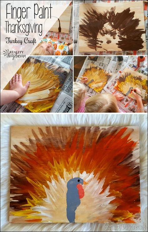 Thanksgiving Turkey Kids craft with FInger Paint! {Reality Daydream} Turkey Art Projects, Craft Turkey, Thanksgiving Art Projects, Turkey Crafts Kids, Crafts Thanksgiving, Fun Thanksgiving Crafts, Turkey Painting, Christmas Tables, Kids Painting Crafts