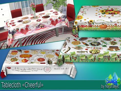 Corporation "SimsStroy": The Sims 4. Tablecloth "Cheerful". Sims 4 Tablecloth, Sims 4 Clutter, The Sims 4, The Sims, Sims 4, Table Cloth, Furniture Decor, Gift Wrapping, Gifts