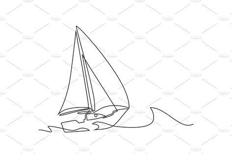 Swim Drawing, Sailing Tattoo, Continuous Line Tattoo, Sailboat Tattoo, Boat Tattoo, Rib Tattoos For Women, Wave Drawing, Sailing Art, Color Palette Yellow