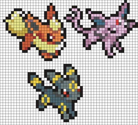 Eeveelutions Pixel Art Grid, Eeveelutions Perler, Pokemon Pixel Art Grid, Eevee Pixel Art, Pokemon Sprites Pixel Art, Hama Art, Modele Pixel Art, Pokemon Bead, Pixel Art Pokemon