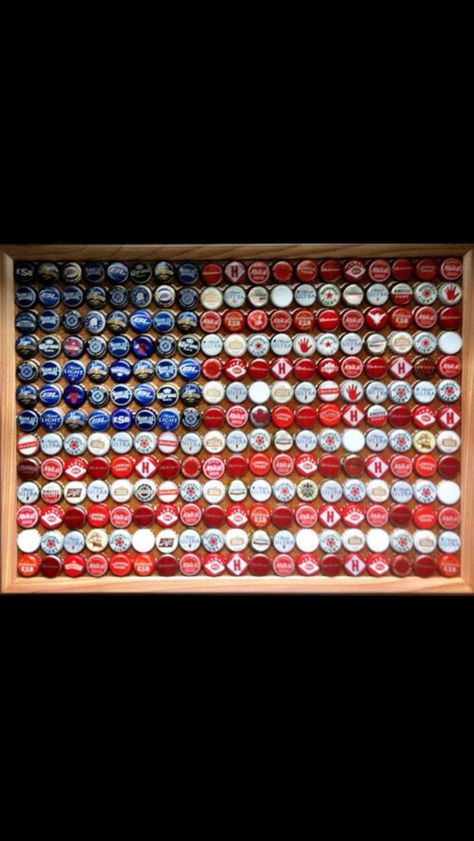 Flag                                                                                                                                                                                 More Bottle Cap Projects, Cap Art, Beer Bottle Caps, Bottle Cap Art, Beer Caps, Bottle Cap Crafts, Happy Memorial Day, Cool Ideas, Bottle Caps