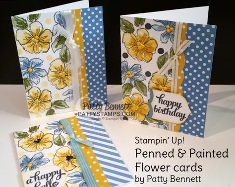 Patty Bennett, Hand Made Greeting Cards, Making Greeting Cards, Painted Flower, Stamping Up Cards, Some Cards, Card Sketches, Card Layout, Yellow And Blue