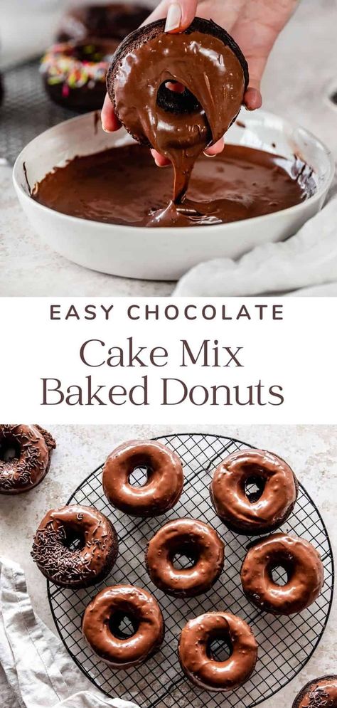 Baked Cake Mix Donut Recipe, Easy Chocolate Donut Recipe, Cake Mix Doughnuts, Chocolate Mini Cake, Cake Mix Donuts Recipe, Cake Donuts Baked, Chocolate Donuts Baked, Cake Mix Donuts, Cheese Desserts