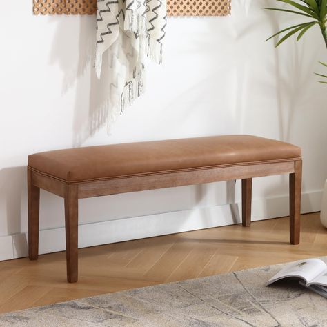 PRICES MAY VARY. SIMPLE STYLE: Designed in concise style, whether you need to sit down while taking off your shoes at the entrance, or want to complement your bed perfectly in the master suite, this bench is ideal. It can also be pulled over to a dining table for more seating PADDED CUSHION: Equipped with a super comfortable cushion with thick, high-rebound foam that supports your body gently, relieving pressure on your waist and hips, and providing the perfect environment for a pleasant meal ti Long Entryway Bench Ideas, Front Of Bed Bench, Bench On Wall, Bench Against Wall, Bench For End Of Bed, Bench End Of Bed, Nyc Bedroom, Narrow Bench, Farmhouse Dining Benches