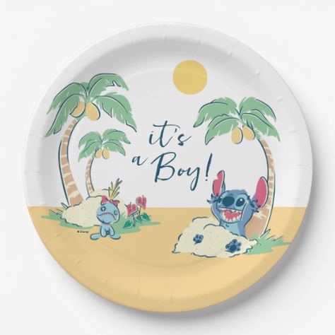 $2.25 | Lilo and Stitch Beach | Boy Baby Shower #lilo and stitch, lilo, disney, its a boy, boy baby shower, disney baby shower, lilo and stitch baby shower, beach, tropical, summer Stitch Baby Shower Theme, Lilo And Stitch Beach, Baby Shower Gift Favors, Unique Baby Shower Themes, Birthday Paper Plates, Disney Baby Shower, Beach Boy, Birthday Paper, Simple Baby Shower