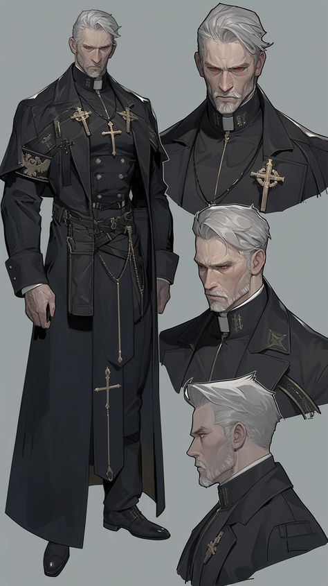 Priest Character Art, Cleric Character Design Male, Priest Character Design Male, Emperor Character Design, Male Oc Design, Dnd Priest, Uniform Concept Art, D&d Character Design, Priest Drawing