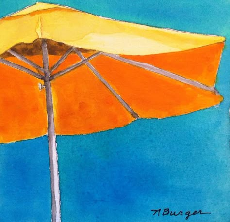 Beach Umbrella Art, Painting Umbrella, Sandbridge Beach, Umbrella Painting, Beach Art Painting, Umbrella Art, Diy Watercolor Painting, Watercolor Paintings Easy, Beach Watercolor