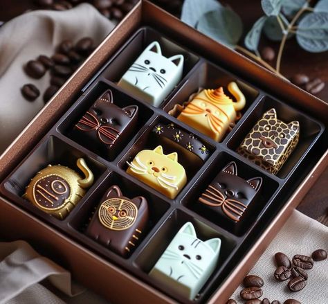 Chocolate Boxes Packaging, Luxury Chocolate Box Design, Cat Chocolate, Chocolate Table, Chocolate Decor, Chocolate Candy Recipes, Chocolate Work, Chocolate Dreams, Box Of Chocolates