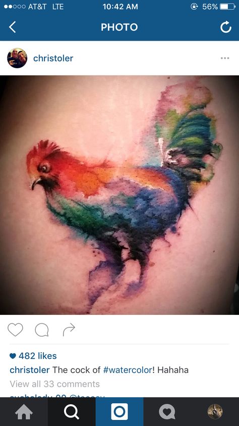 Water color rooster animal lover tattoo Watercolor Rooster Tattoo, Chicken And Rooster Tattoo, Animal Lover Tattoo, Watercolor Chicken, Lover Tattoo, Chicken Tattoo, Rooster Tattoo, Blacksburg Va, Dad Tattoos