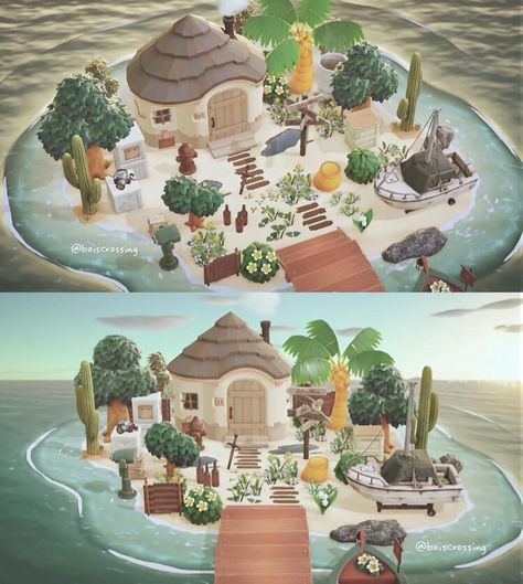 Acnh Hhp, Island Beach House, Acnh Cottagecore, Jungle House, Animal Crossing Guide, Beach House Exterior, Happy Home Designer, Animal Crossing Wild World, Island Theme