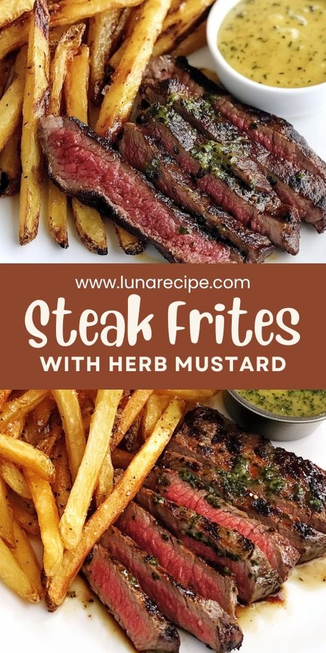 Upgrade your dinner with this bistro classic Steak Frites with Herb Mustard! 🥩🍟 Juicy, perfectly cooked steak is paired with crispy fries and served with a zesty herb mustard sauce for a meal that's straight out of a French bistro. Ideal for date night or a special family dinner! 👉 Save this Pin and enjoy a French-inspired feast tonight! #SteakFrites #FrenchCuisine #SteakDinner #HerbMustard #BistroRecipes #ComfortFood #DinnerIdeas #SpecialOccasionMeals Steak French Fries, Steak Frites Sauce, Steak Frites Recipe, Steak And Frites, Steak And Fries, French Steak, Delicious Discoveries, Balsamic Steak, Oven Baked Fries