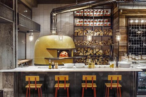 Pizzeria Interior Design, Pizza Restaurant Design, Pizza Oven Restaurant, Pizzeria Interior, Restaurant Design Concepts, Italian Restaurant Decor, Pizzeria Design, Restaurant Kitchen Design, Resturant Design