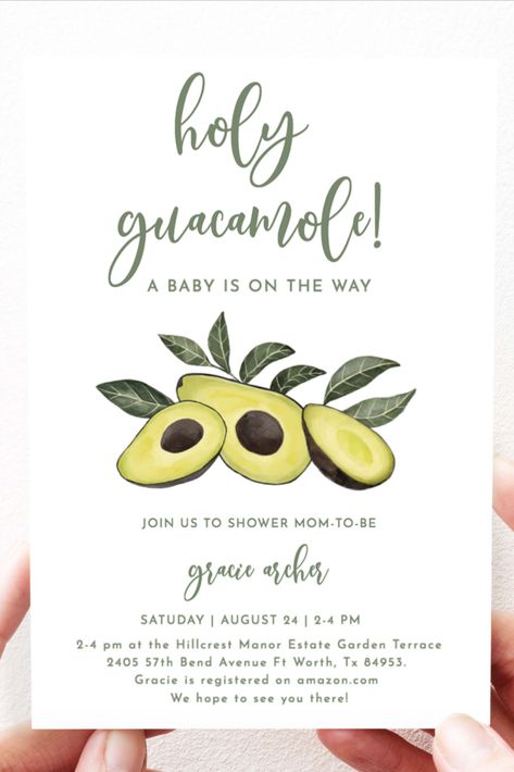 This Avocado Baby Shower Invite is Too Cute. Holy Guacamole Baby Shower, Fiesta Baby Shower Invitation. Download today! Avocado Bridal Shower Theme, Avocado Gender Reveal, Avocado Baby Shower Theme, Baby Shower Taco Theme, Holy Guacamole Baby Shower Decor, Brunch Invites, Mexican Baby Shower Invitation, Fiesta Baby Shower Invitations, Avocado Baby