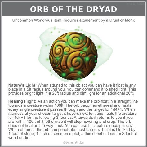 Tim on Instagram: “Nearing 100 items and 10k followers! #95: orb of the dryad!, inspired by overwatch’s Zenyatta. Enjoy! . . . . . . . . . #dungeonsanddragons…” Dnd Druid, Dnd Stats, Wizard Magic, Dungeons And Dragons Art, D D Items, Dungeons And Dragons Classes, Dnd Dragons, Dnd 5e Homebrew, Magic Items