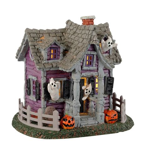 Ghost Cottage Spooky Town Village, Lemax Halloween, Leaning Out, House Lights, Lemax Village, Lemax Spooky Town, Town Building, Ghost House, How To Lean Out