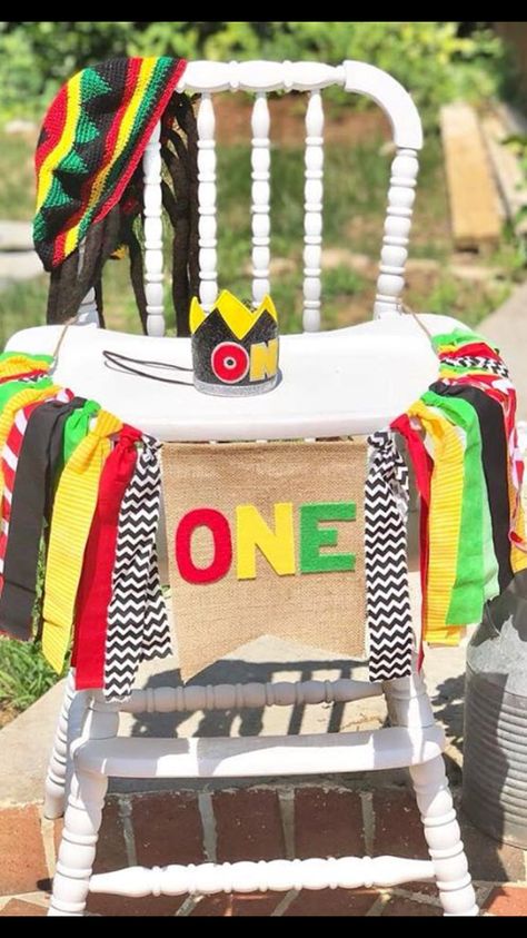 One Love high chair Rasta First Birthday, Rasta Birthday Party, One Love 1st Birthday Party, Reggae Birthday Party Ideas, One Love First Birthday Party Theme, One Love Party Theme, One Love First Birthday Party, One Love Birthday Theme Bob Marley, Rasta Party Ideas