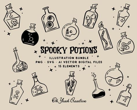 Potion Bottle Doodle, Shrinky Dink Ideas Templates, Potion Bottles Drawing, Physical Units, Bottle Icon, Stationary Stickers, Shirts Cricut, Halloween Potion, Halloween Potion Bottles