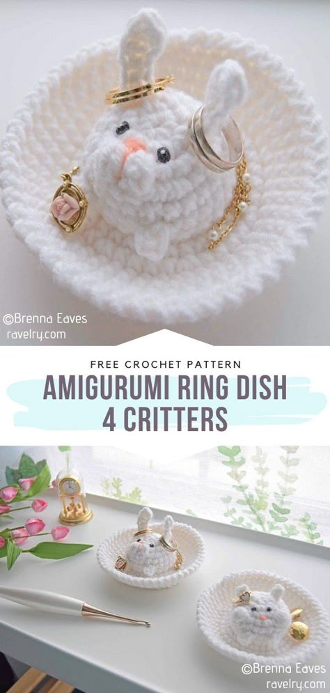 Crochet Practical Gifts, Crochet Friend Gifts, Usable Crochet Projects, Crochet Ring Holder, Crochet Ring Patterns, How To Make Keychains, Rose Rings, Ring Patterns, Jewelry Dishes