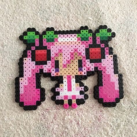 Hatsune Miku Miku Perler, Sakura Miku, Hamma Beads Ideas, Perler Art, Hama Beads Design, Perler Bead Templates, Perler Crafts, Diy Perler Bead Crafts, Pixel Art Grid