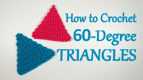 Learn to Crochet a 60-Degree Triangle! These motifs can be sewn together to make striking geometric designs.  These triangles fit perfectly between hexagons, diamonds, or any other shape with 60-degree angles.  See my free pattern & video tutorial for Crochet Hexagons here. I used these triangles to make my Easy Geometric Backpack. What would you make from 60-degree Triangles? Happy Yarning! 🙂 Diamonds Shapes, Crochet Diamond, Equilateral Triangle, Nautical Star, Crochet Patterns Free Beginner, Crochet Tools, Crochet Tips, Crochet Triangle, Crochet Hexagon