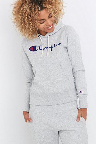 Champion Grey Applique Hoodie American Logo, Applique Hoodie, Champion Clothing, Sport Sweater, Champion Reverse Weave, Champion Hoodie, Embroidery Fashion, Drawstring Hoodie, Grey Sweatshirt