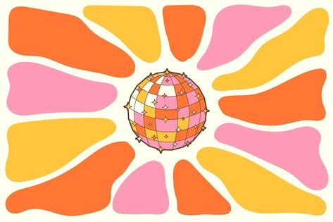 Vector retro groovy disco ball in trendy... | Premium Vector #Freepik #vector Palette Art, Retro Groovy, Flat Illustration, Disco Ball, Vintage Poster, Vintage Colors, Premium Vector, Vintage Posters, Graphic Resources