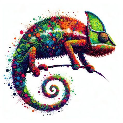 Photo un dessin coloré d'un lézard avec ... | Premium Photo #Freepik #photo #cameleon #cameleon #logo-cameleon #illustration-cameleon Premium Photo, Collage, Pins, Color