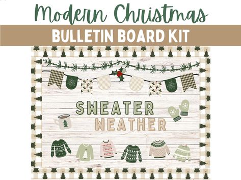 Modern Christmas - Merry Christmas - December Bulletin Board Kit - Sweater Weather - Hello Winter - Cozy Winter Vibes Weather Bulletin Board, December Bulletin Boards, Cozy Winter Vibes, Cozy Weather, Winter Bulletin Boards, Christmas Bulletin Board, Cute Bibles, Christmas December, Christmas Bulletin