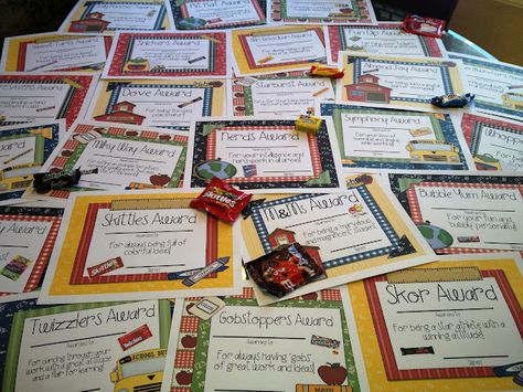 Candy Awards for end of year rewards. 24 awards color and black & white versions available! (TPT) Pastors Birthday, Candy Awards, Candy Bar Awards, Candy Board, Award Ideas, Cheer Stuff, Preschool Graduation, Counseling Activities, End Of School Year