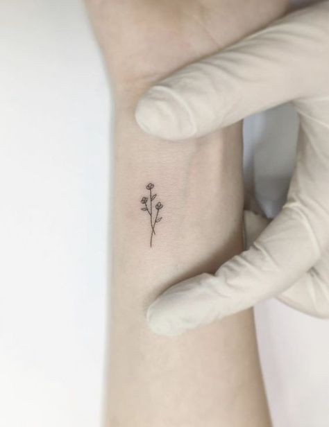 Minimalist Tattoos For Women Simple, Micro Flower Tattoo, Posy Tattoo, Tiny Plant Tattoo, Gypsophila Tattoo, Dainty Wrist Tattoos For Women, Baby Breath Tattoo, Fine Line Floral Tattoo, Jasmine Tattoo