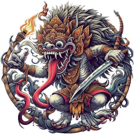 Image of barong for tshirt design | Premium Vector #Freepik #vector #religious #tropical #sky #architecture Jomidar Bari, Logo Produk, Scary Paintings, Barong Bali, Japan Dragon, Bali United, Sky Architecture, Desain Editorial, Technology Icon